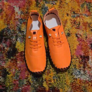 Orange Faux Leather Loafers